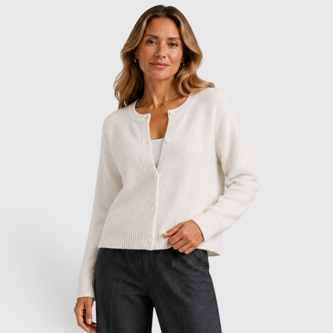 Women's Soft Knit Button-Up Round Neck Cardigan