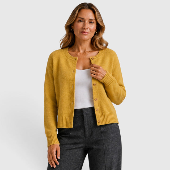 Women's Soft Knit Button-Up Round Neck Cardigan