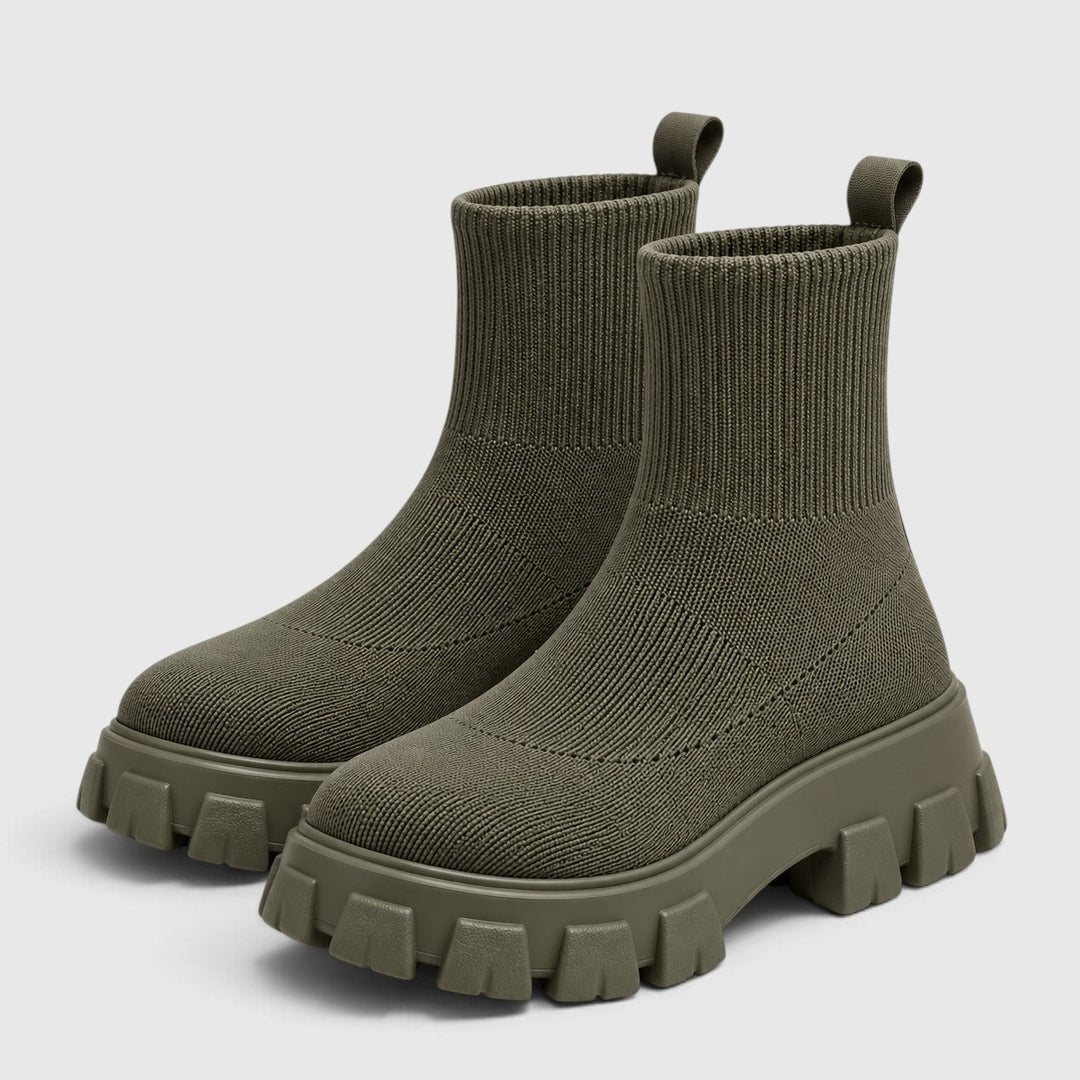 Women's Stylish Knitted Chunky Sole Ankle Boots