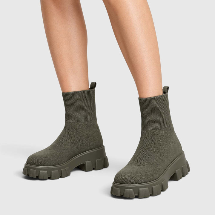Women's Stylish Knitted Chunky Sole Ankle Boots