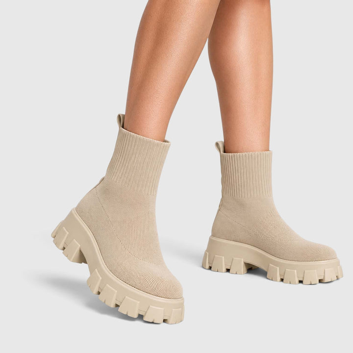 Women's Stylish Knitted Chunky Sole Ankle Boots