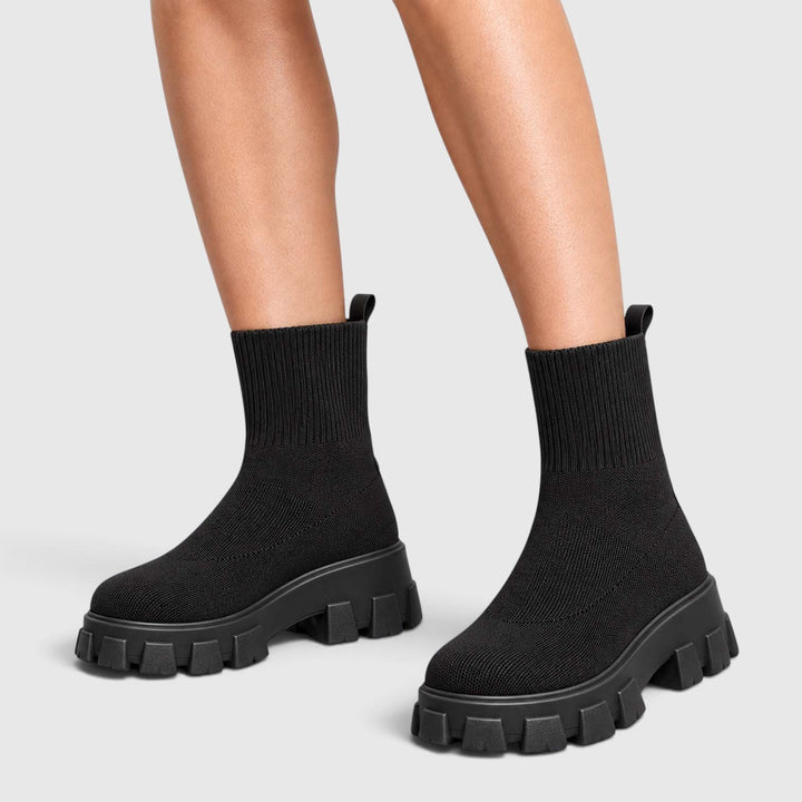 Women's Stylish Knitted Chunky Sole Ankle Boots
