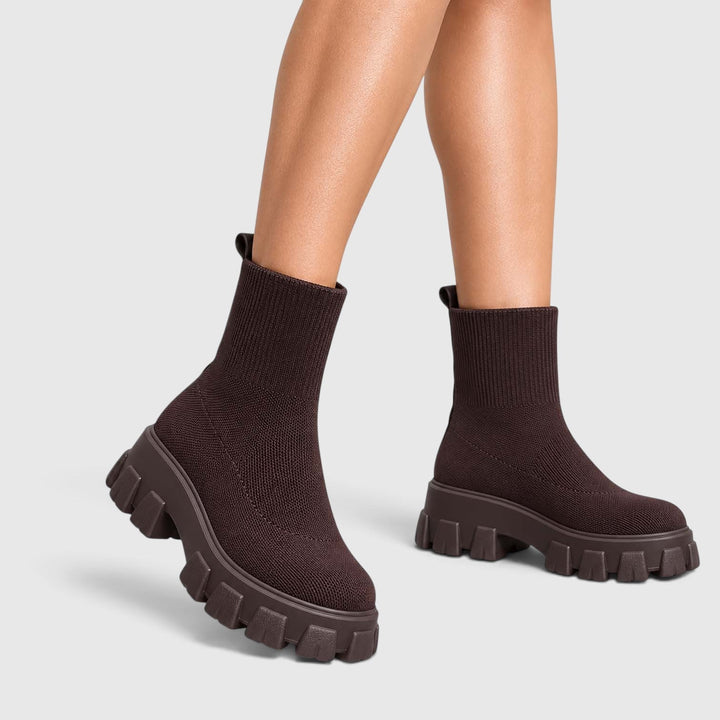 Women's Stylish Knitted Chunky Sole Ankle Boots
