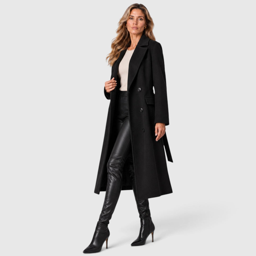 Women's Classic Wool Blend Long Double Breasted Coat