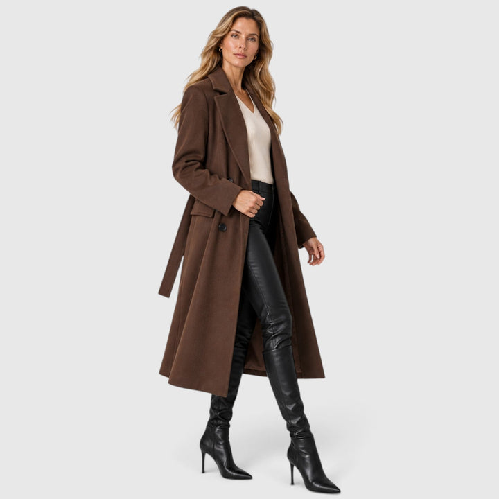 Women's Classic Wool Blend Long Double Breasted Coat