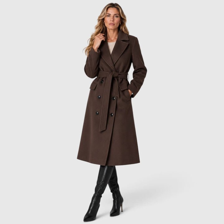 Women's Classic Wool Blend Long Double Breasted Coat