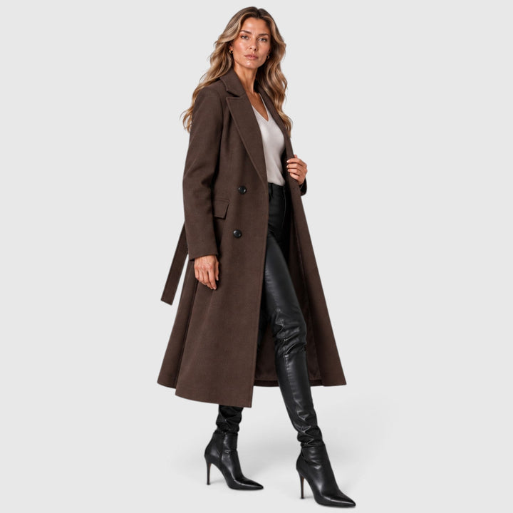 Women's Classic Wool Blend Long Double Breasted Coat