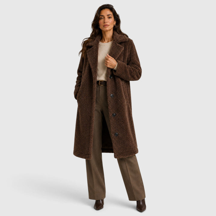 Women's Casual Long Teddy Fleece Coat with Button Front