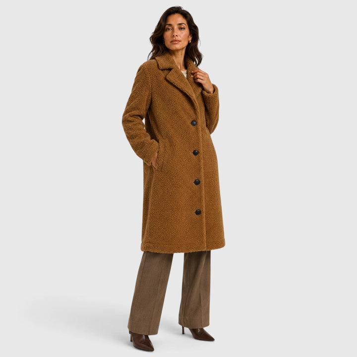 Women's Casual Long Teddy Fleece Coat with Button Front