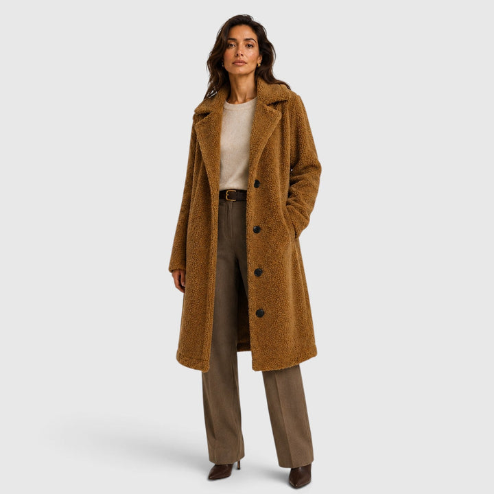 Women's Casual Long Teddy Fleece Coat with Button Front