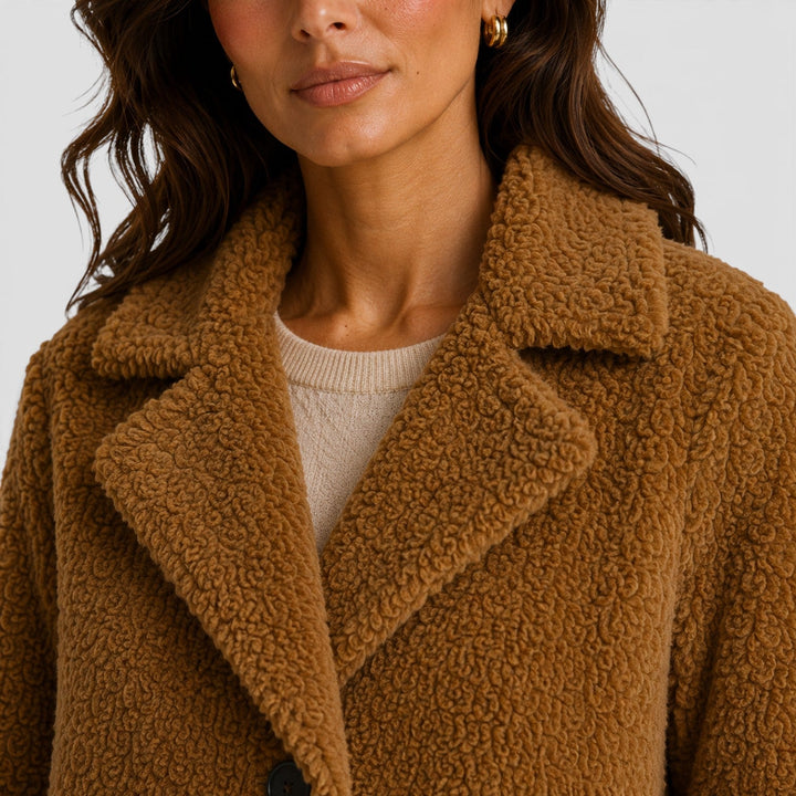 Women's Casual Long Teddy Fleece Coat with Button Front