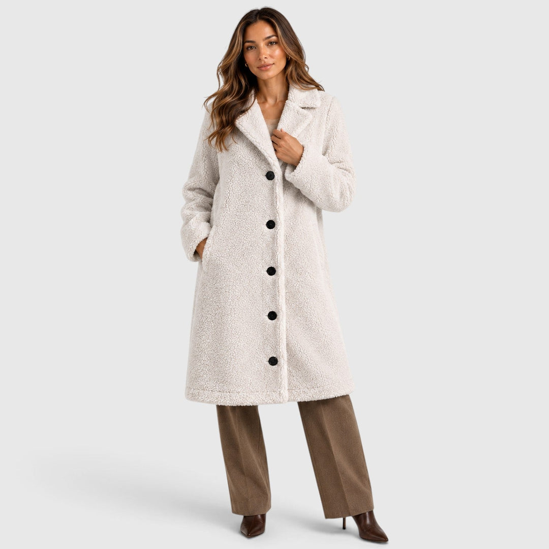 Women's Casual Long Teddy Fleece Coat with Button Front