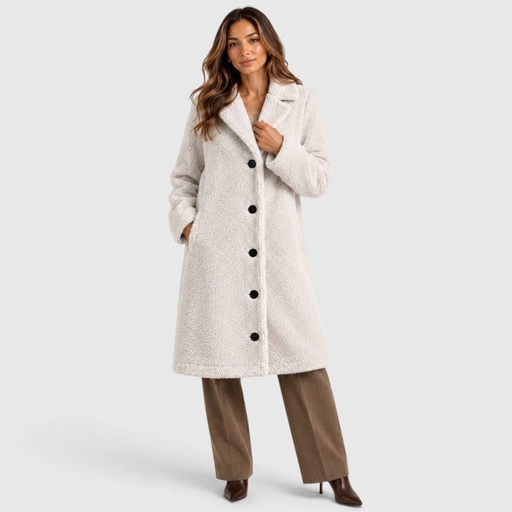 Women's Casual Long Teddy Fleece Coat with Button Front