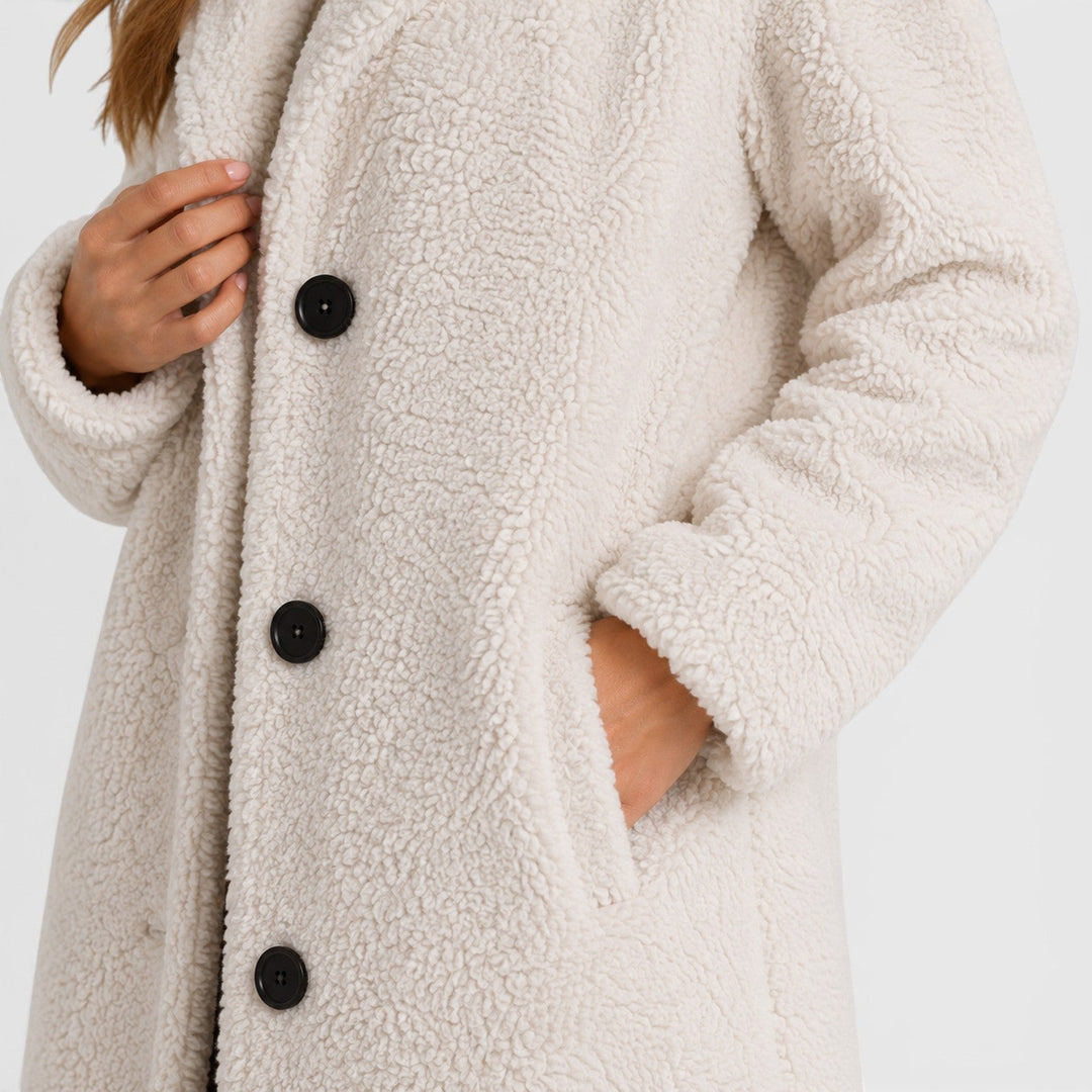 Women's Casual Long Teddy Fleece Coat with Button Front