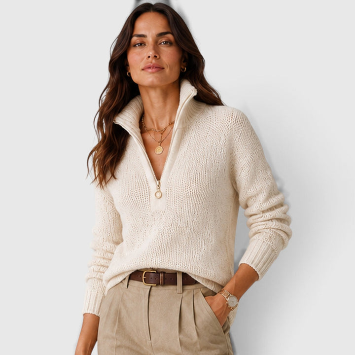 Women's Oversized Knit Half Zip Sweater with Stand-Up Collar