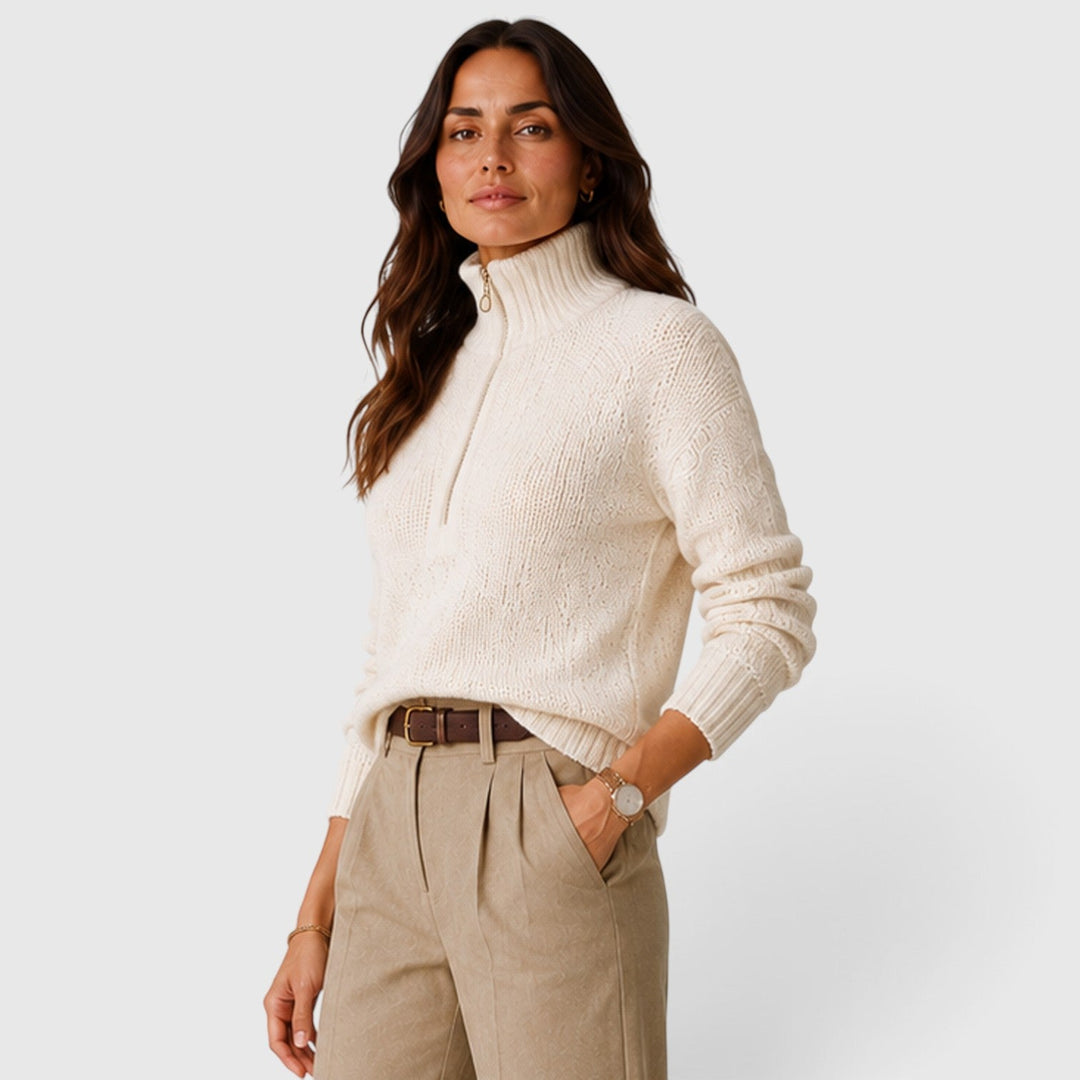Women's Oversized Knit Half Zip Sweater with Stand-Up Collar