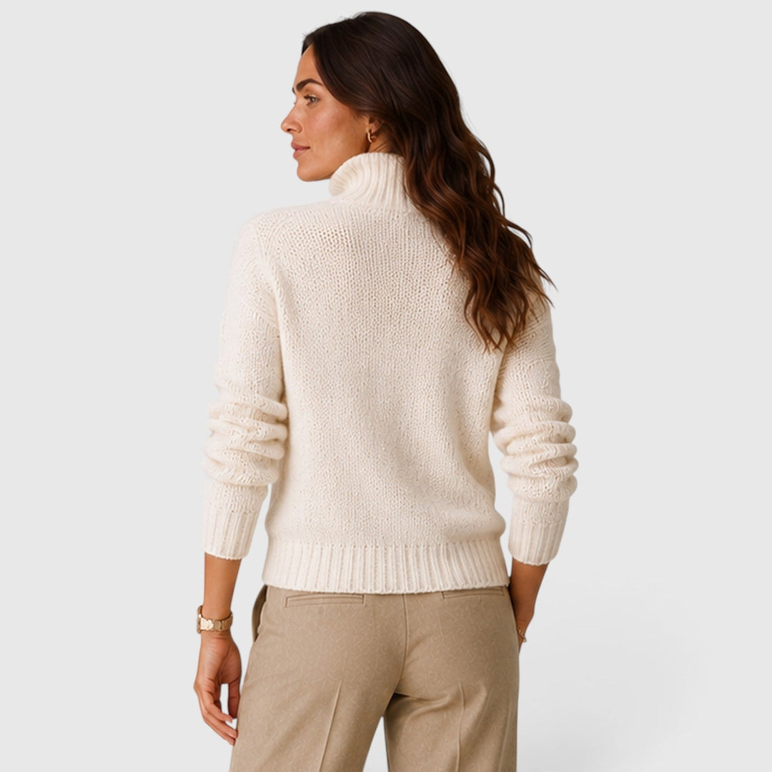 Women's Oversized Knit Half Zip Sweater with Stand-Up Collar