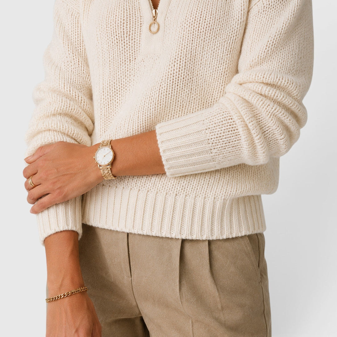 Women's Oversized Knit Half Zip Sweater with Stand-Up Collar
