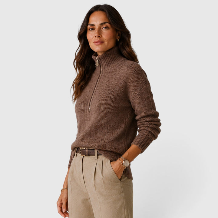 Women's Oversized Knit Half Zip Sweater with Stand-Up Collar