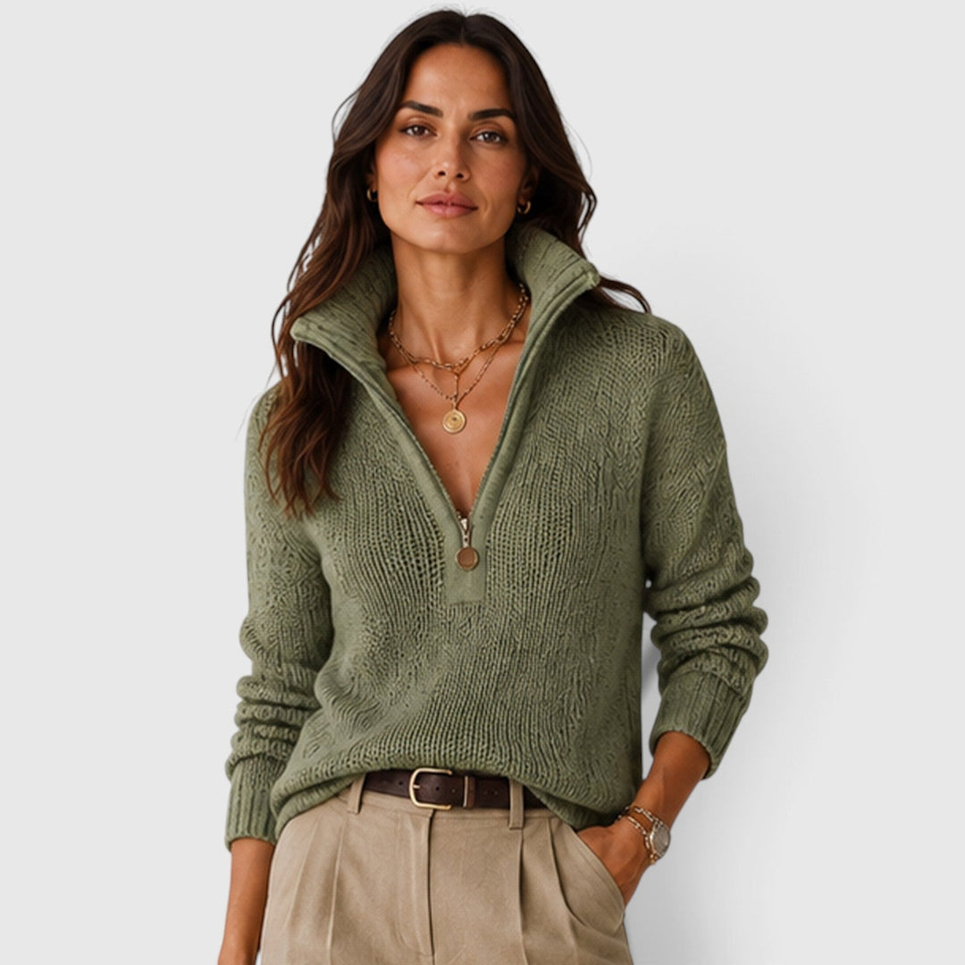Women's Oversized Knit Half Zip Sweater with Stand-Up Collar