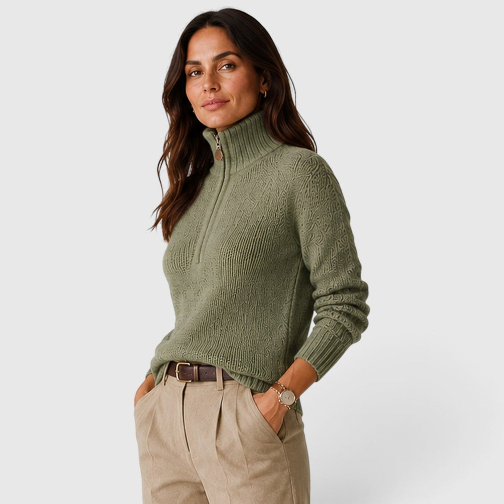 Women's Oversized Knit Half Zip Sweater with Stand-Up Collar