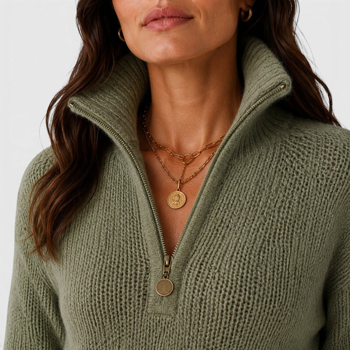 Women's Oversized Knit Half Zip Sweater with Stand-Up Collar