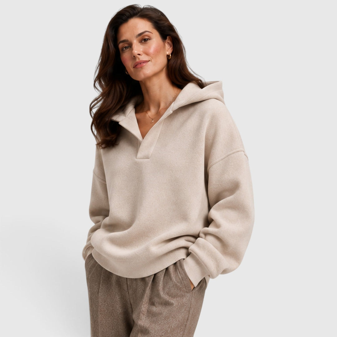 Women's Casual Oversized Cotton Pullover Hoodie with Open Neck