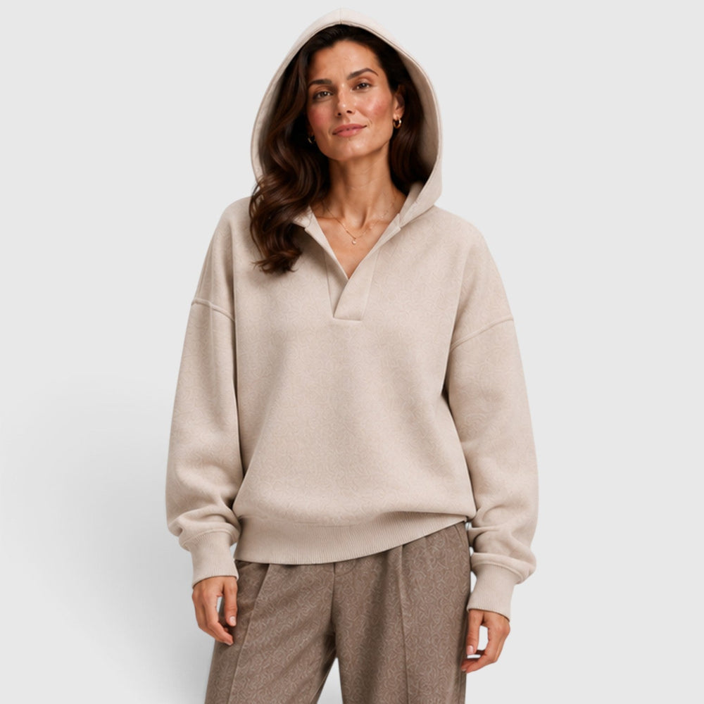 Women's Casual Oversized Cotton Pullover Hoodie with Open Neck