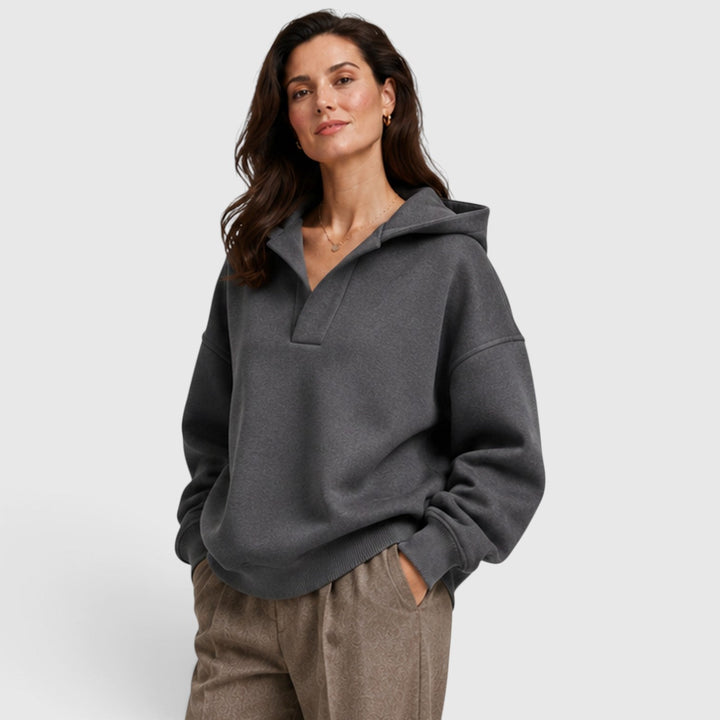 Women's Casual Oversized Cotton Pullover Hoodie with Open Neck