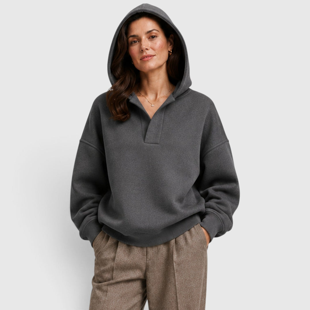 Women's Casual Oversized Cotton Pullover Hoodie with Open Neck