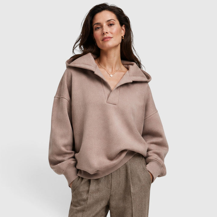 Women's Casual Oversized Cotton Pullover Hoodie with Open Neck