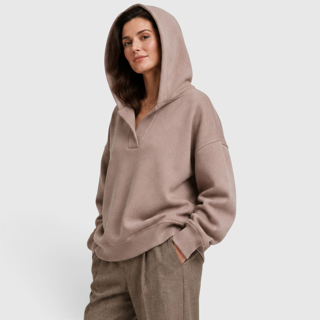Women's Casual Oversized Cotton Pullover Hoodie with Open Neck