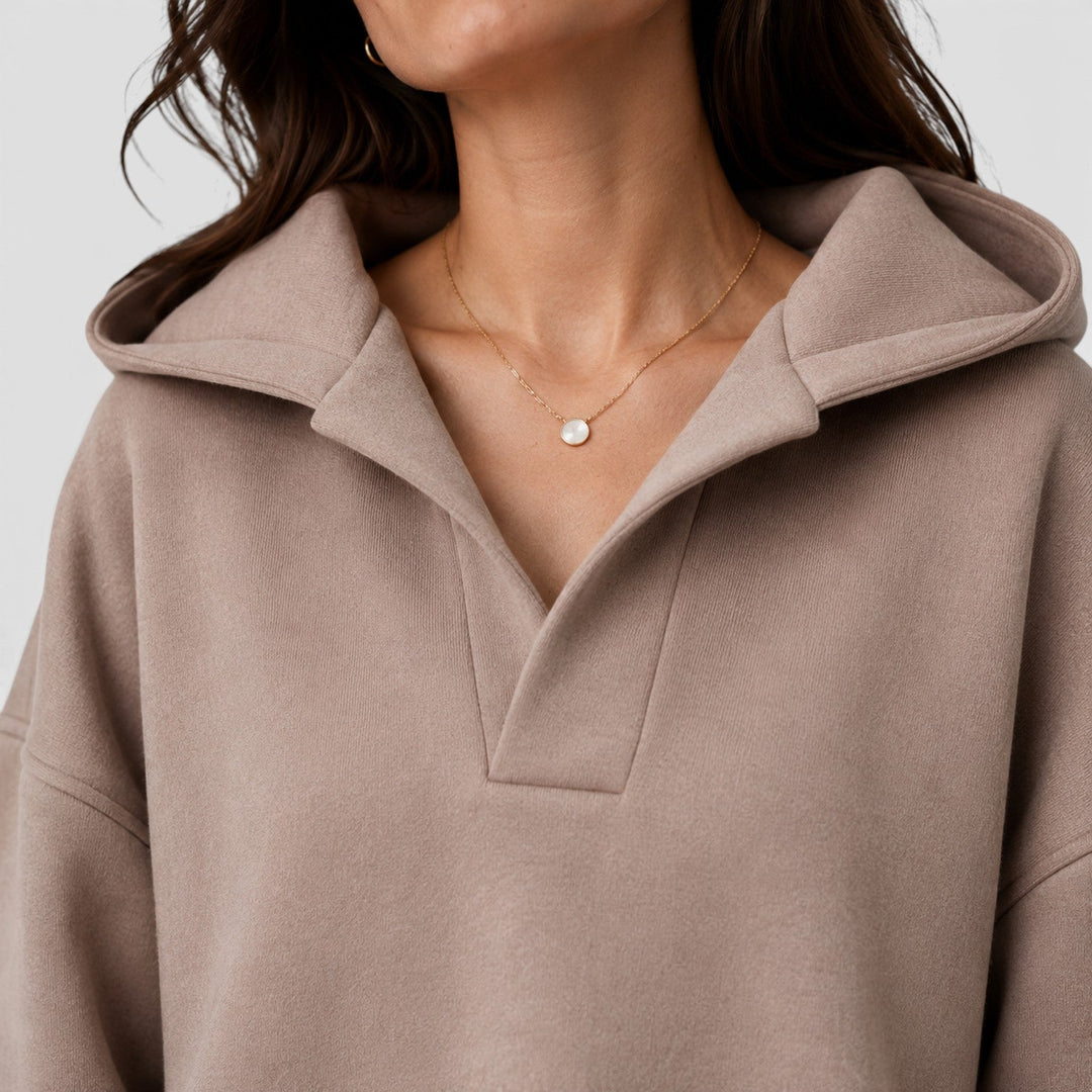 Women's Casual Oversized Cotton Pullover Hoodie with Open Neck