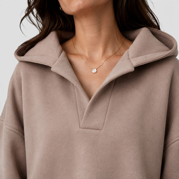 Women's Casual Oversized Cotton Pullover Hoodie with Open Neck