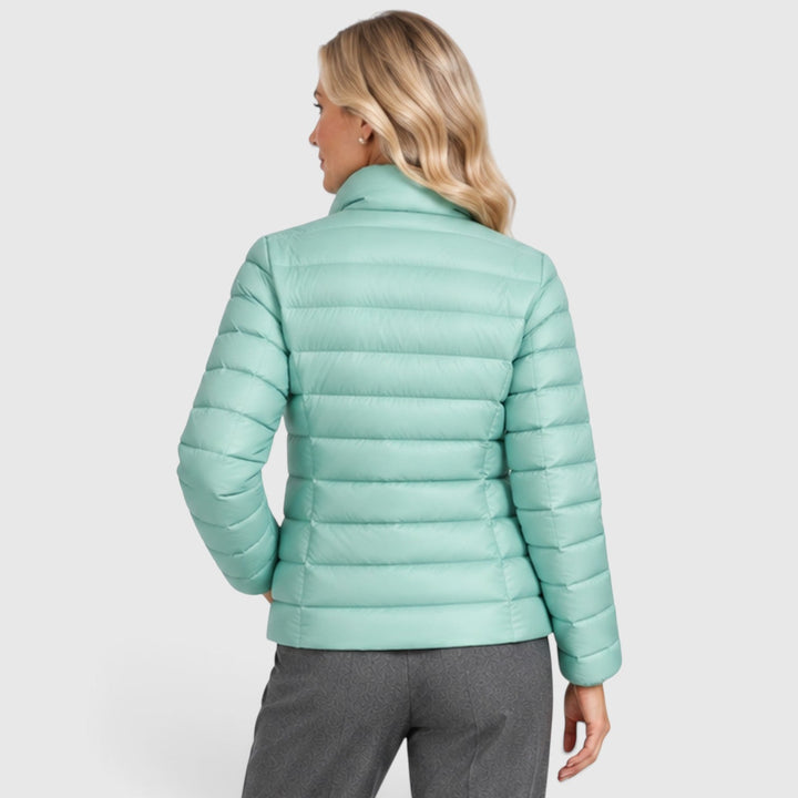 Women's Lightweight Padded Nylon Jacket with Stand Collar