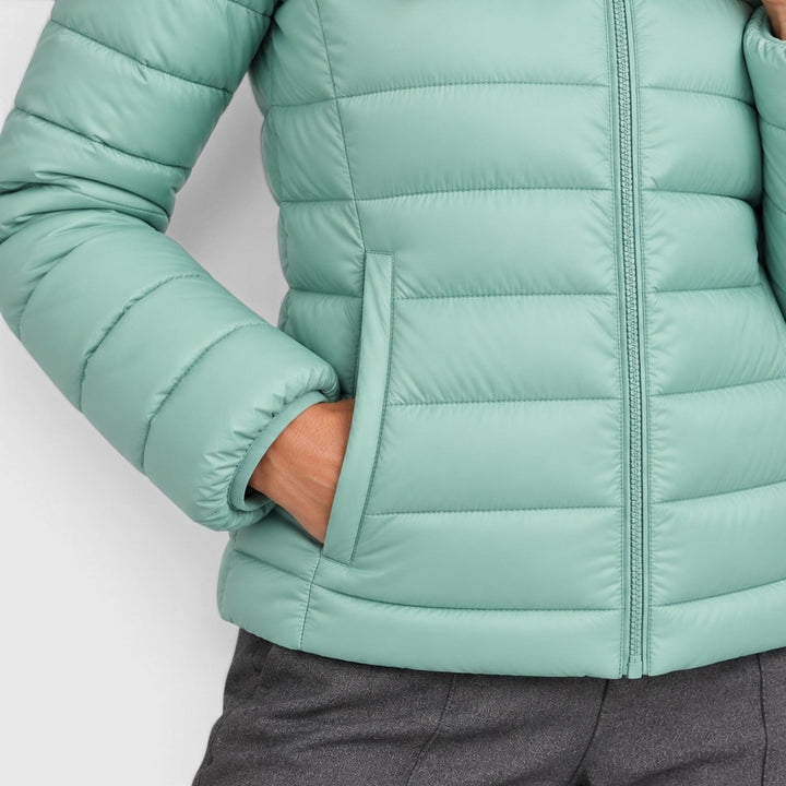Women's Lightweight Padded Nylon Jacket with Stand Collar