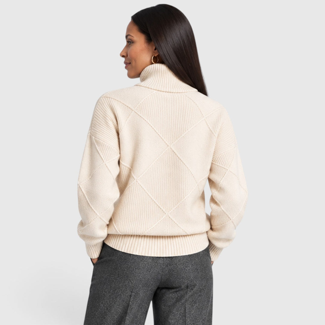 Women's Relaxed Knit Turtleneck Jumper with Diamond Texture