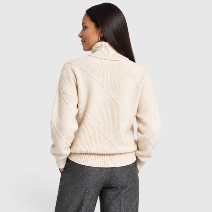 Women's Relaxed Knit Turtleneck Jumper with Diamond Texture