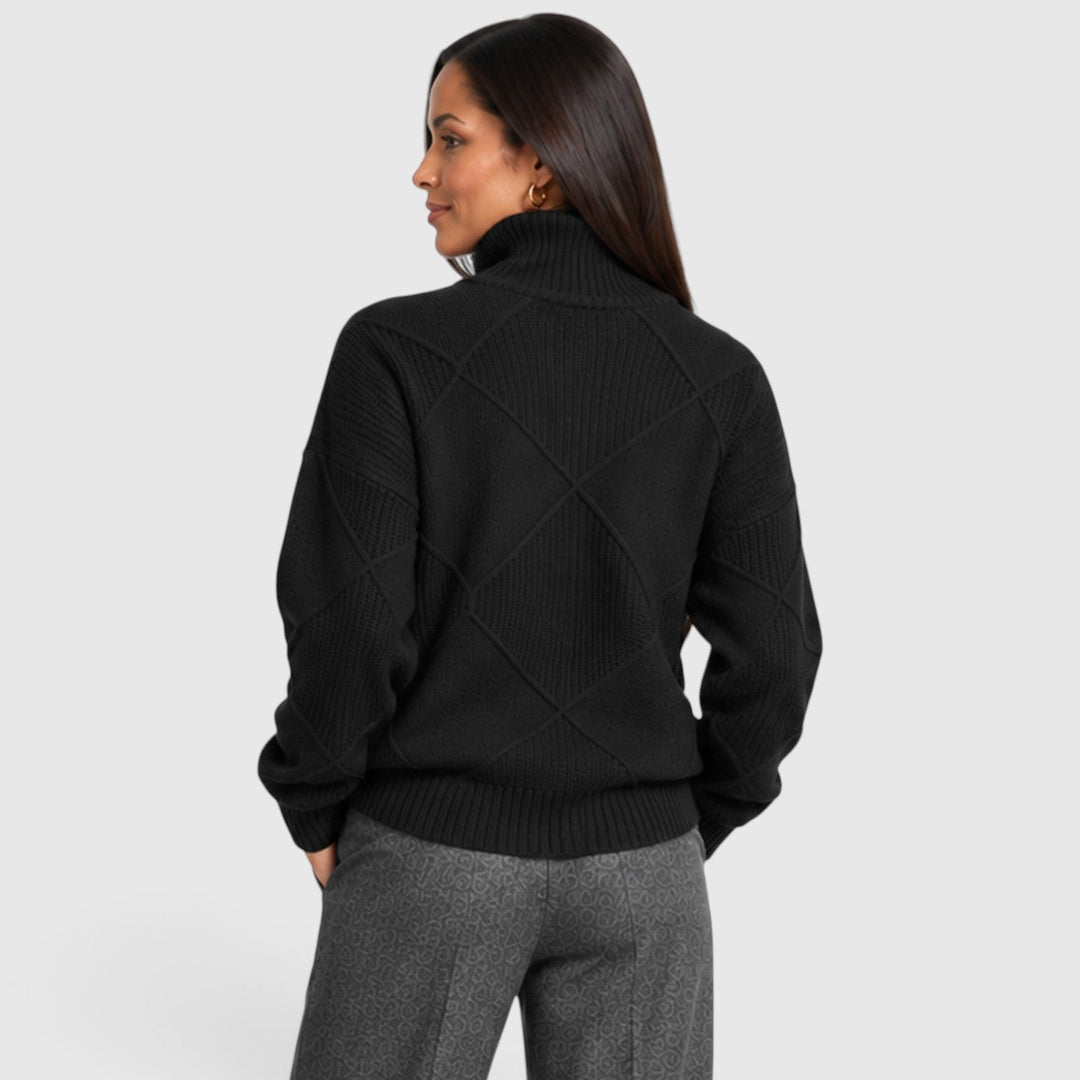 Women's Relaxed Knit Turtleneck Jumper with Diamond Texture