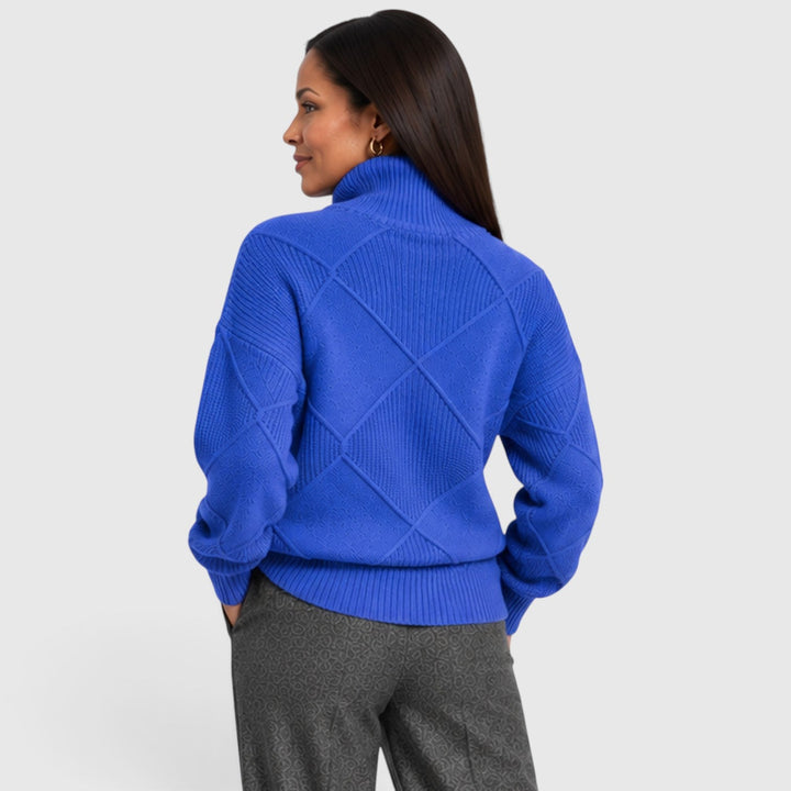 Women's Relaxed Knit Turtleneck Jumper with Diamond Texture