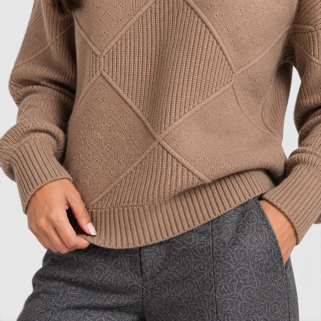 Women's Relaxed Knit Turtleneck Jumper with Diamond Texture