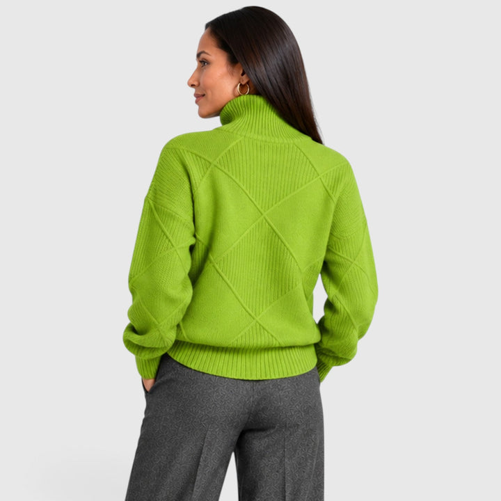 Women's Relaxed Knit Turtleneck Jumper with Diamond Texture