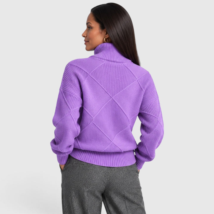 Women's Relaxed Knit Turtleneck Jumper with Diamond Texture