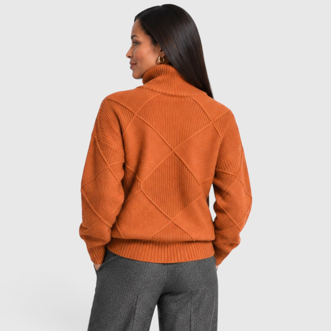 Women's Relaxed Knit Turtleneck Jumper with Diamond Texture