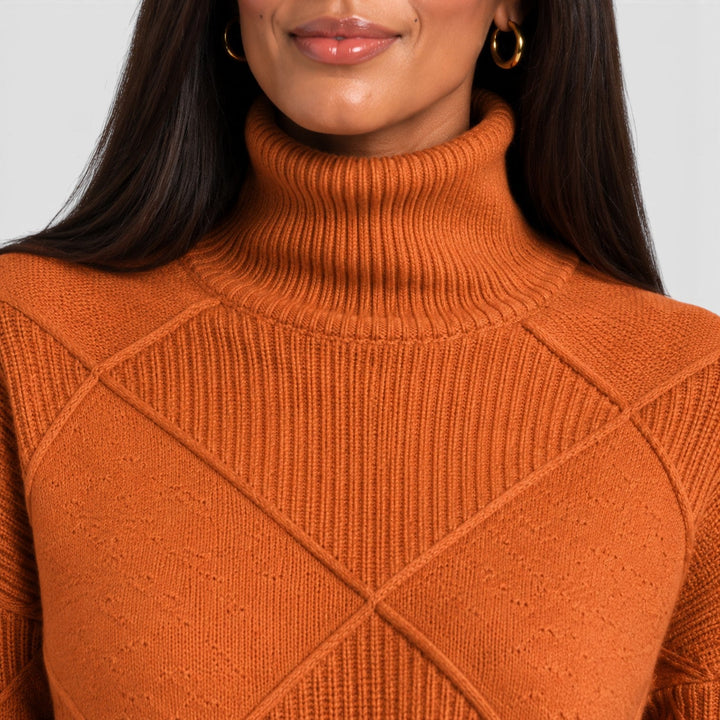 Women's Relaxed Knit Turtleneck Jumper with Diamond Texture