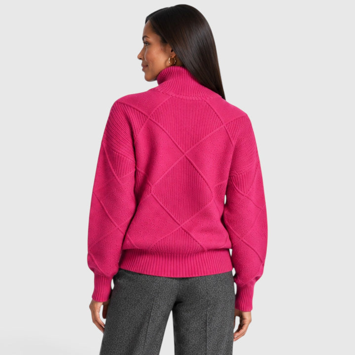 Women's Relaxed Knit Turtleneck Jumper with Diamond Texture
