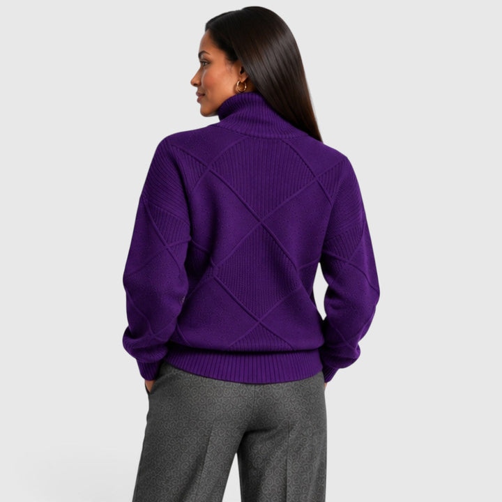 Women's Relaxed Knit Turtleneck Jumper with Diamond Texture