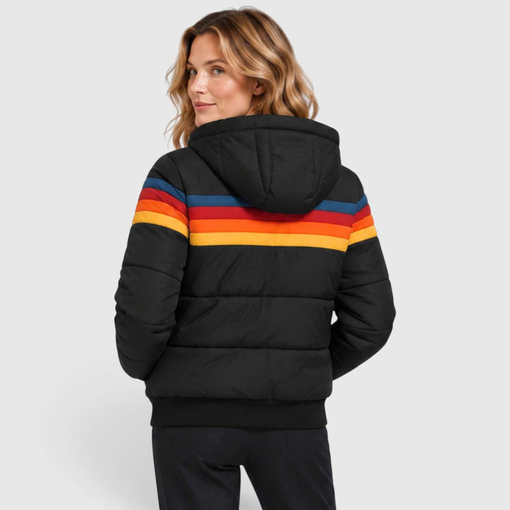 Women's Retro Hooded Insulated Puffer Jacket with Striped Detail