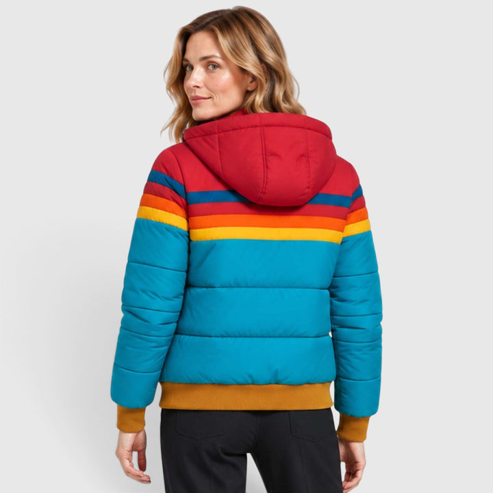 Women's Retro Hooded Insulated Puffer Jacket with Striped Detail