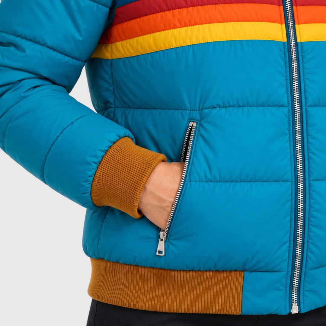 Women's Retro Hooded Insulated Puffer Jacket with Striped Detail